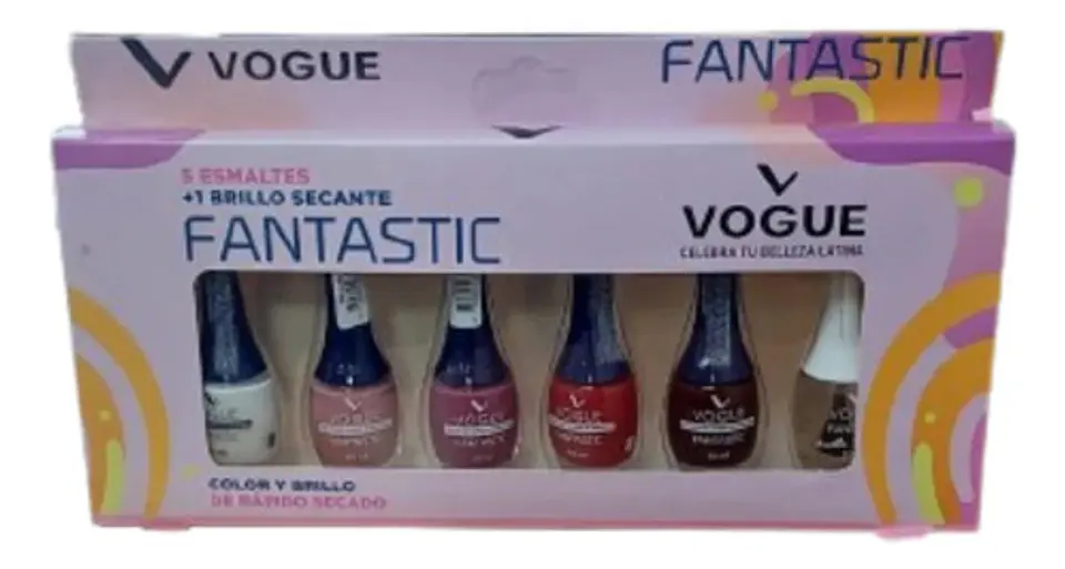 Set Fantastic 5 Esmaltes + 1 Brillo Secante 2024 Vogue Color Variado 1