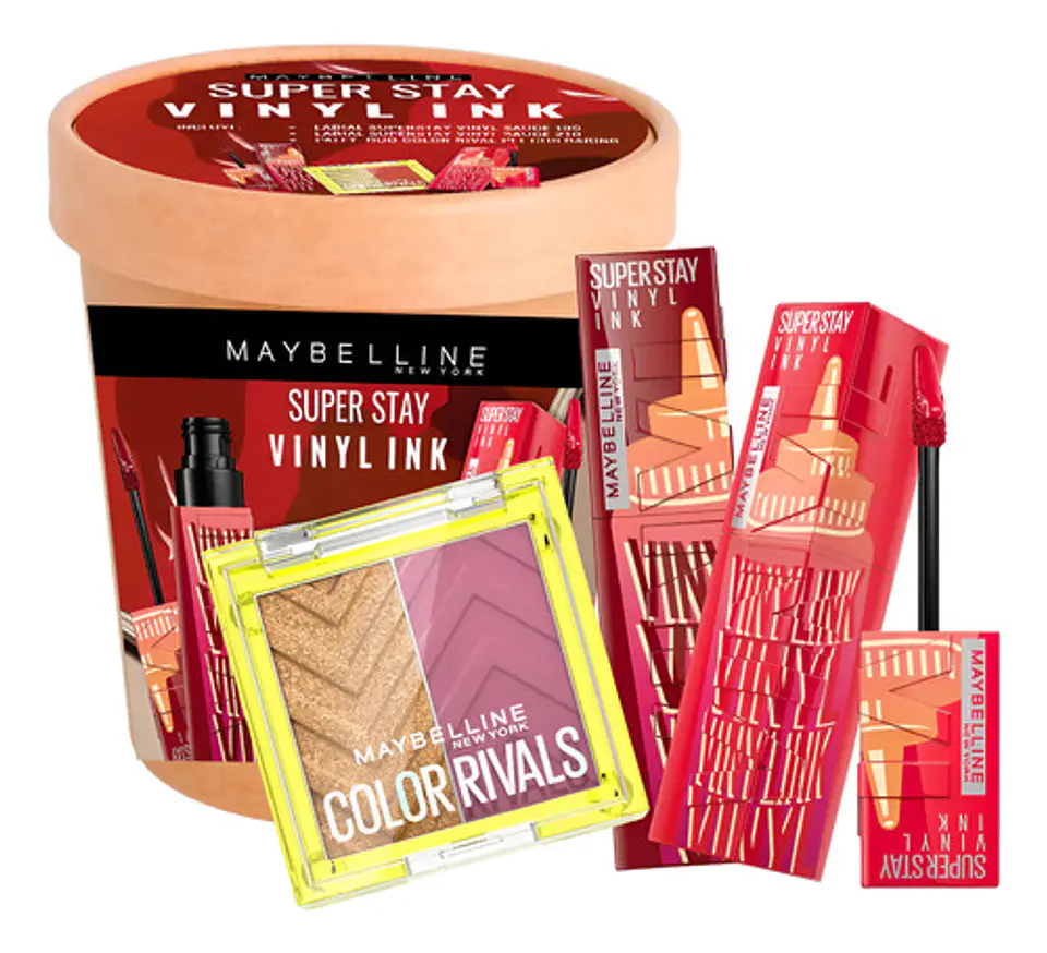 Kit Maybelline X2 Labial Vinyl + Palette Color Rivals Asser 1