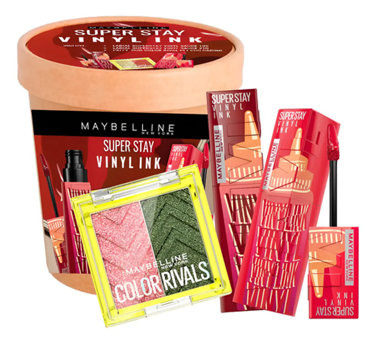 Kit Maybelline X2 Labial Vinyl + Palett Color Rivals Urbwil 1