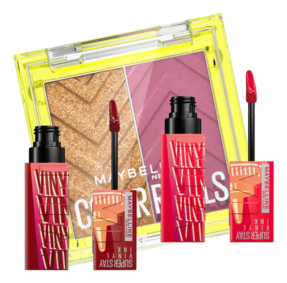 Kit Maybelline X2 Labial Vinyl + Palett Color Rivals Urbwil 2