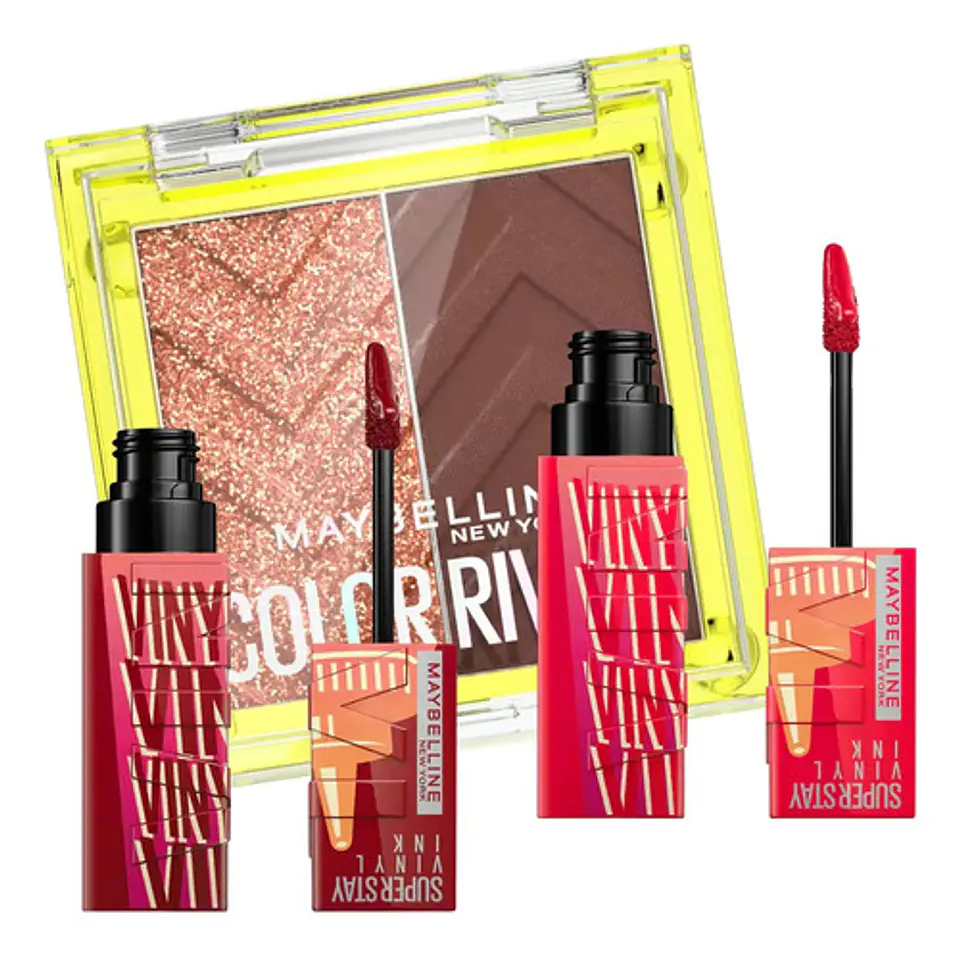 Kit Maybelline X2 Labial Vinyl + Palett Color Rival Spisuave 2