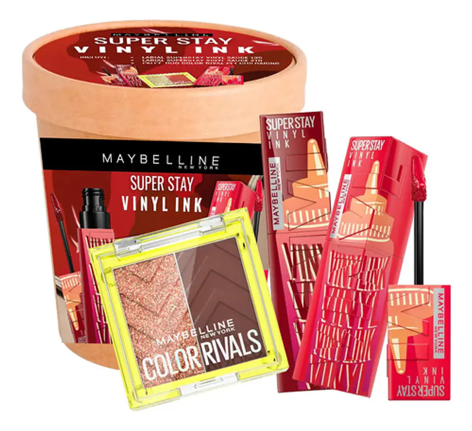 Kit Maybelline X2 Labial Vinyl + Palett Color Rival Spisuave 7