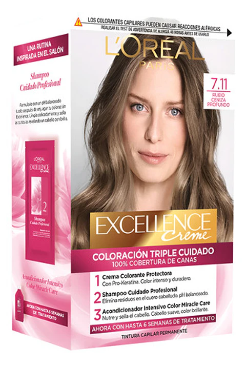 Tintura Excellence Creme 7.11 Rubio Ceniza Profundo L'oréal Rubio Ceniza Profundo