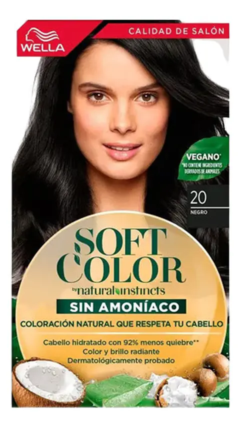 Tintura Wella Soft Color Tinte De Cabello Tono 20 Negro Para Cabello