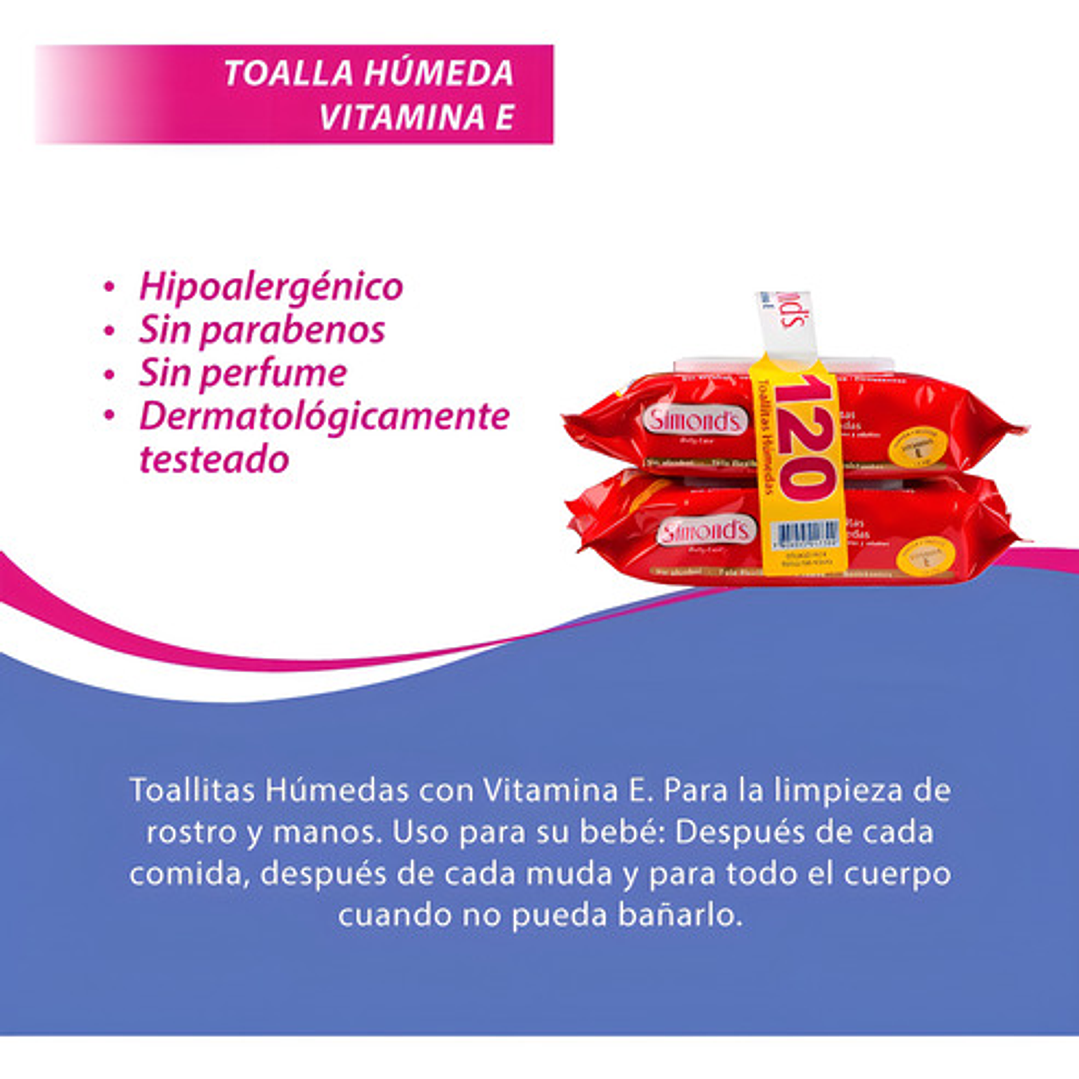 Pack Toallitas Simond S Húmedas Vitamina E 60 - Pack - 2 Und 3