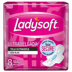 Ladysoft Toallas Femeninas Ultradelgada Con Alas 8 Unidades