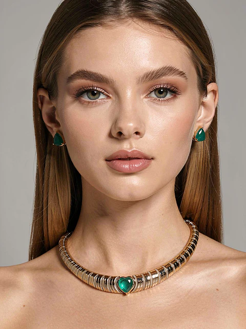 Conjunto semi-jóia com pedra turmalina paraíba