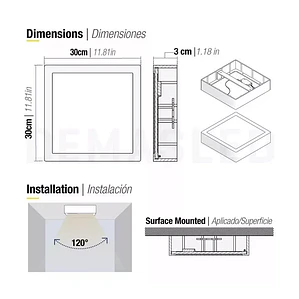 Foco Led Cuadrado Sobrepuesto 24w