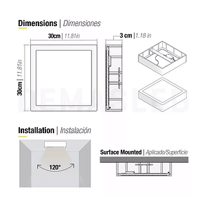 Foco Led Cuadrado Sobrepuesto 24w