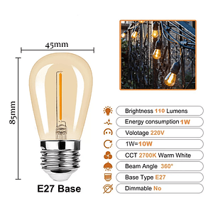 Pack 10 Ampolleta Led Vintage E27 / 1w 220v Luz Cálida