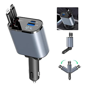 Cargador Retráctil para Auto 4 en 1 USB-C 12V – Carga Rápida