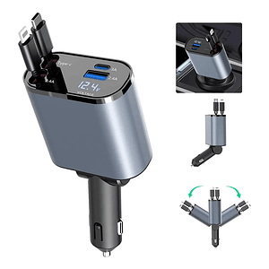 Cargador Retráctil para Auto 4 en 1 USB-C 12V – Carga Rápida