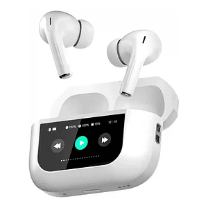 Auriculares Bluetooth A9pro Cancelación Ruido Lcd Táctil Color Blanco