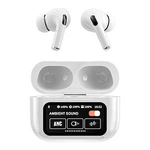 Auriculares Bluetooth A9pro Cancelación Ruido Lcd Táctil Color Blanco