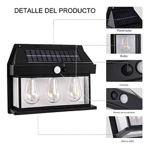 Aplique Lampara Solar Impermeable Con Sensor Vintage 3led