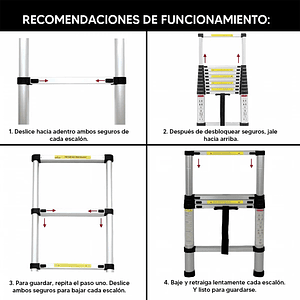 Escalera Telescópica Aluminio 2.7mts Plegable Portátil Mcasa