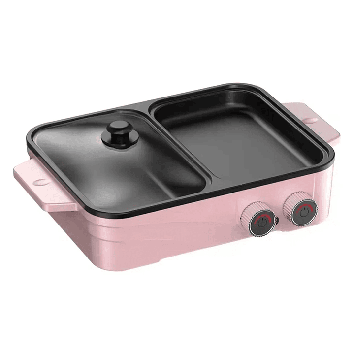 Sartén Eléctrico Multiuso 1000W con Tapa de Vidrio Rosa – Olla Eléctrica 1L 1