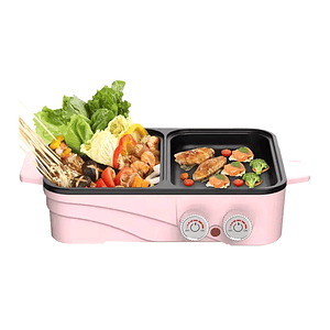 Sartén Eléctrico Multiuso 1000W con Tapa de Vidrio Rosa – Olla Eléctrica 1L