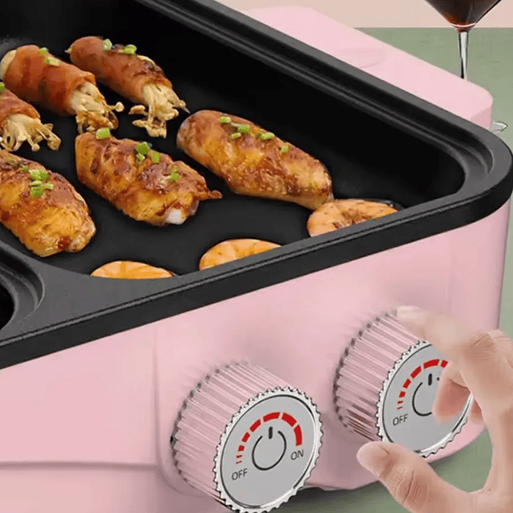 Sartén Eléctrico Multiuso 1000W con Tapa de Vidrio Rosa – Olla Eléctrica 1L 7