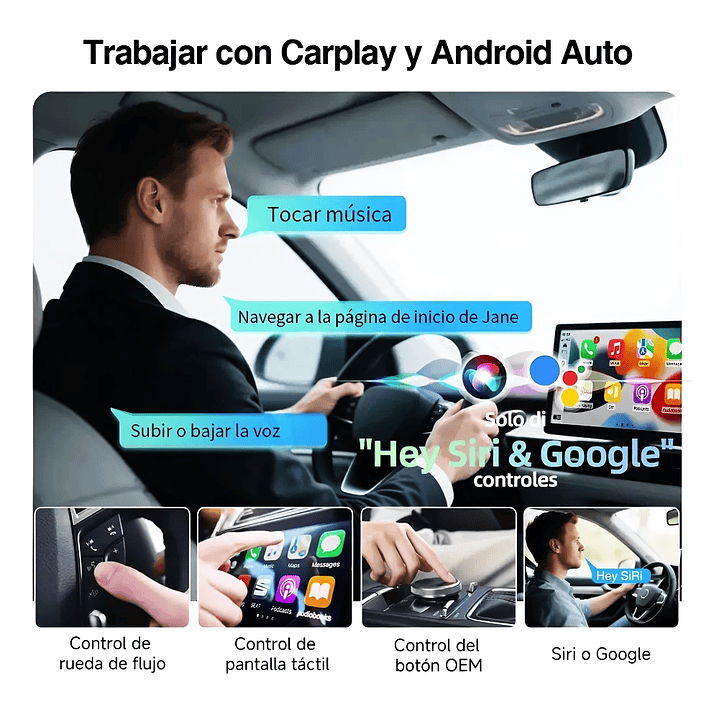 Adaptador USB Bluetooth CarPlay y Android Auto Inalámbrico para Autos y Camionetas 7