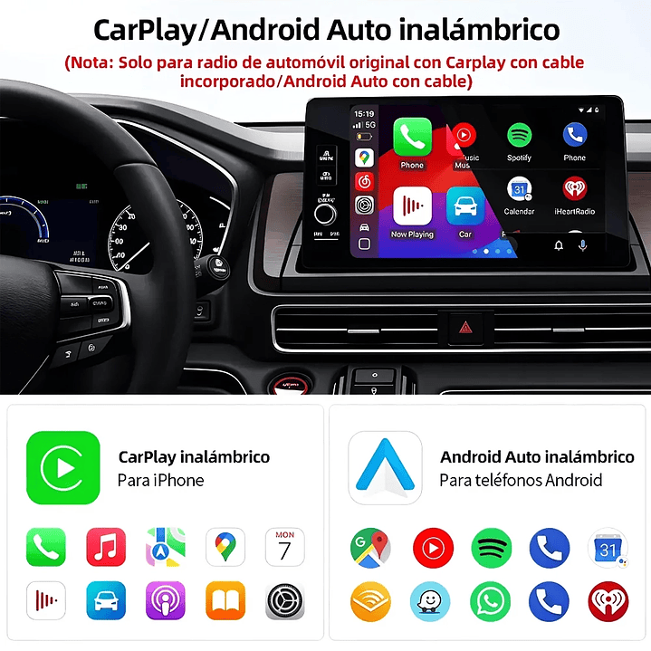Adaptador USB Bluetooth CarPlay y Android Auto Inalámbrico para Autos y Camionetas 8