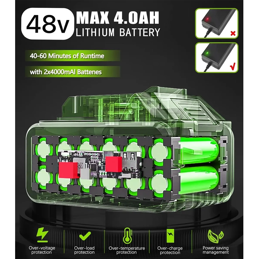 Cortadora de Césped Inalámbrica Brushless 48V con 2 Baterías Verde Lima 5