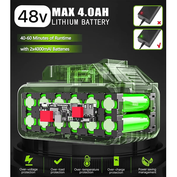 Cortadora de Césped Inalámbrica Brushless 48V con 2 Baterías Verde Lima 5
