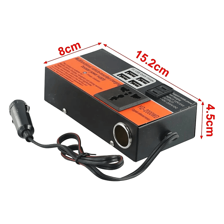 Inversor de Voltaje 150W 12V a 220V con USB y LED – Modelo YQ-2000WD 2