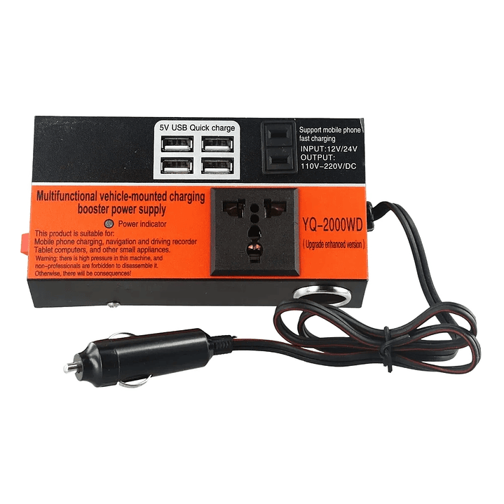 Inversor de Voltaje 150W 12V a 220V con USB y LED – Modelo YQ-2000WD 3