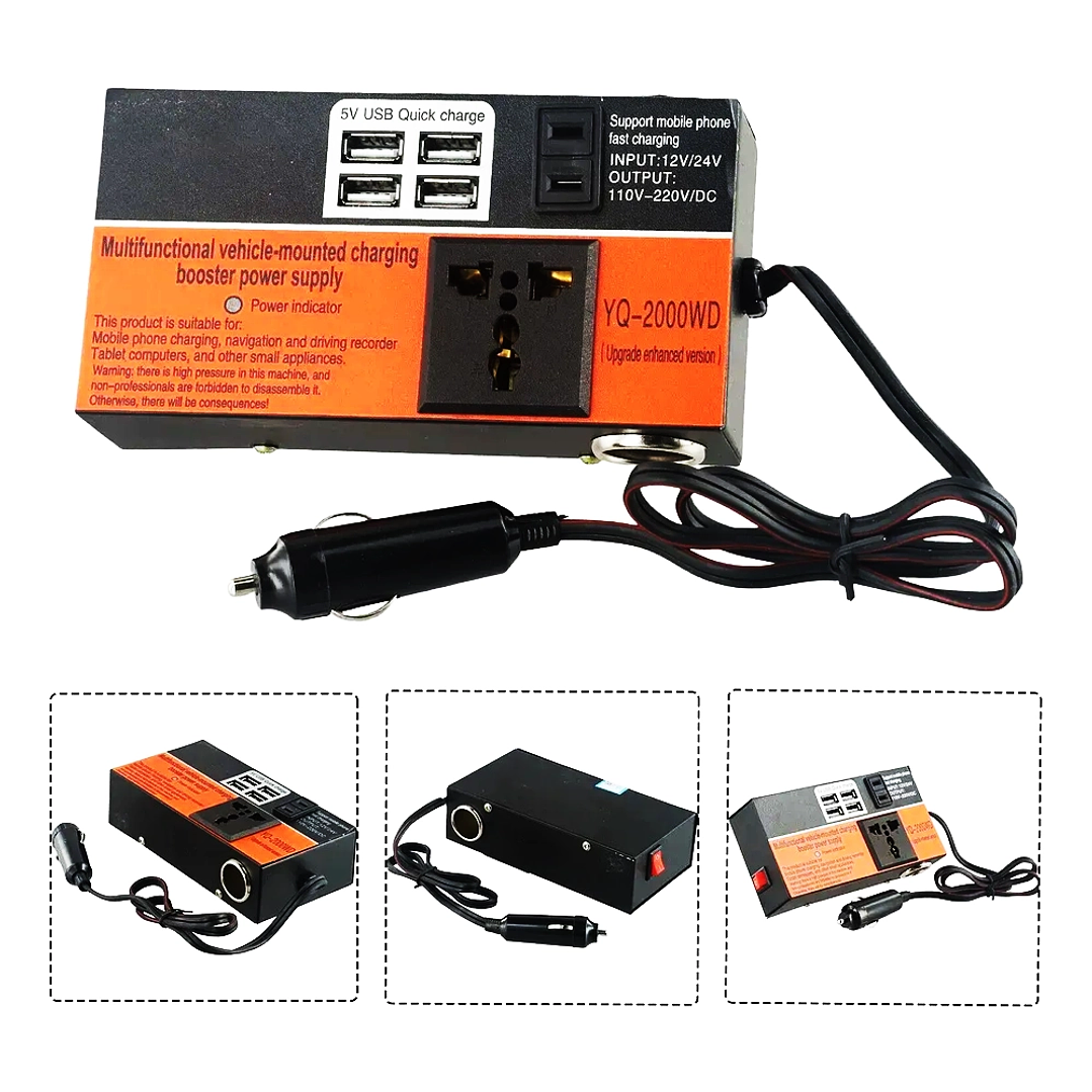 Inversor de Voltaje 150W 12V a 220V con USB y LED – Modelo YQ-2000WD 4