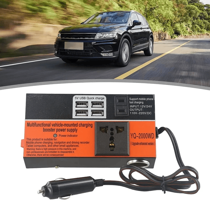 Inversor de Voltaje 150W 12V a 220V con USB y LED – Modelo YQ-2000WD 7