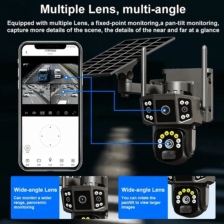 Cámara de Seguridad Inteligente Solar Wi-Fi PTZ 360° Negro con Visión Nocturna y Audio Bidireccional 4