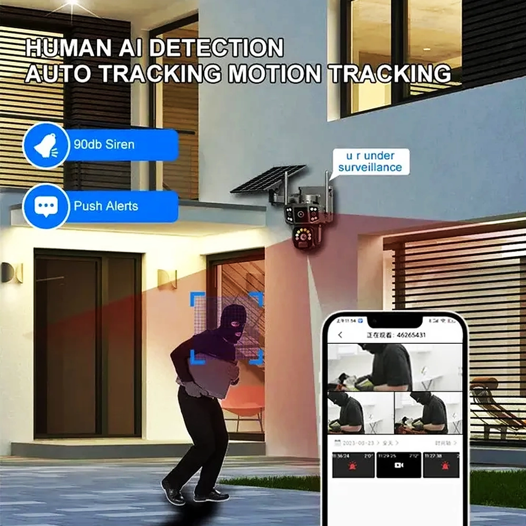 Cámara de Seguridad Inteligente Solar Wi-Fi PTZ 360° Negro con Visión Nocturna y Audio Bidireccional 6