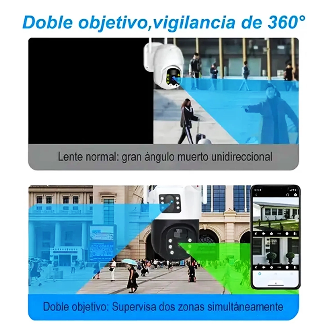 Cámara de Seguridad Exterior Solar 360° Wi-Fi 4MP Full HD con Visión Nocturna y Audio Bidireccional 5