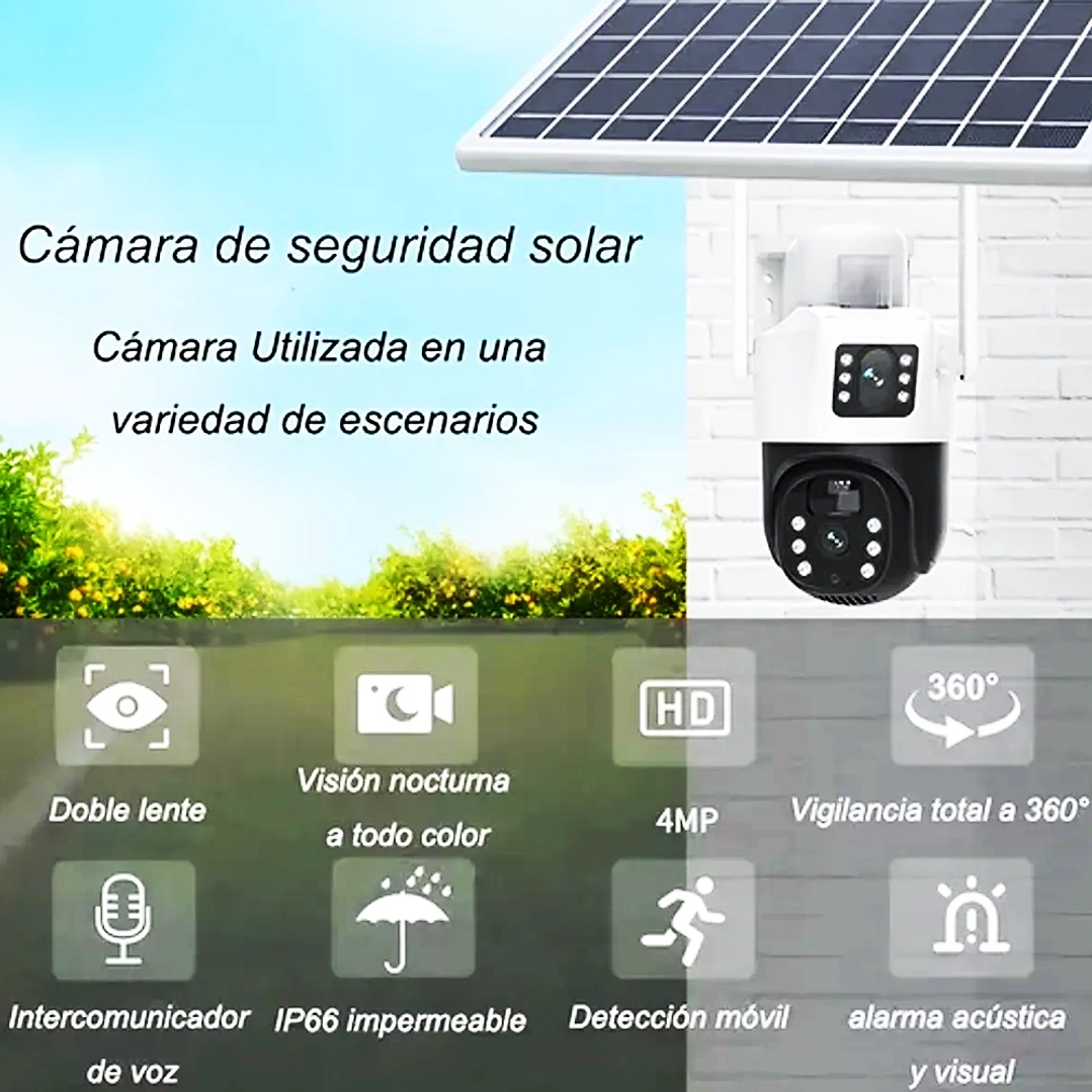 Cámara de Seguridad Exterior Solar 360° Wi-Fi 4MP Full HD con Visión Nocturna y Audio Bidireccional 6
