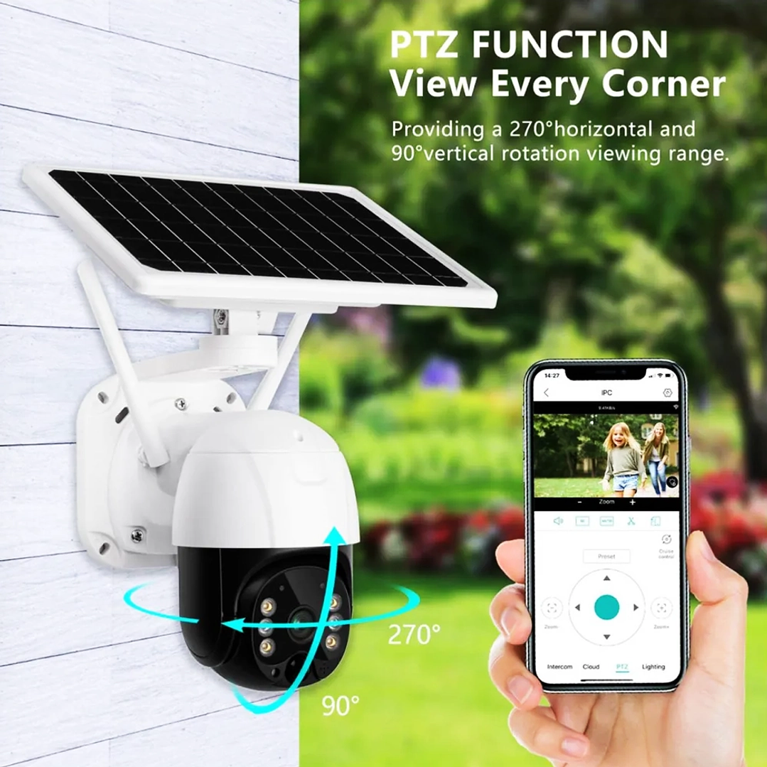 Cámara de Seguridad Inteligente Solar WiFi PTZ con Visión Nocturna y Audio Bidireccional 5