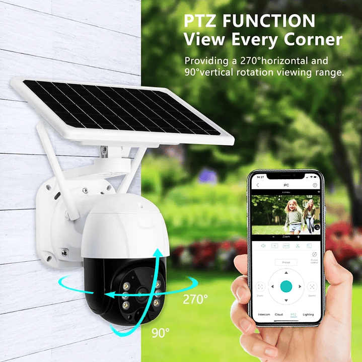 Cámara de Seguridad Inteligente Solar WiFi PTZ con Visión Nocturna y Audio Bidireccional 5
