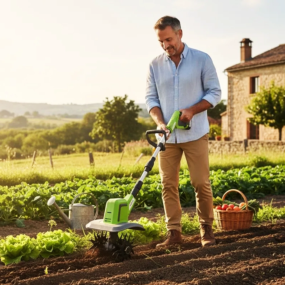 Cultivador Eléctrico de Jardín Portátil Inalámbrico MCA-200BL con Batería de Litio y 4 Cuchillas 8