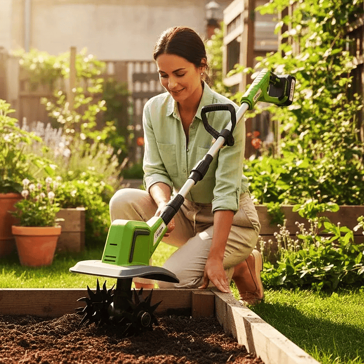 Cultivador Eléctrico de Jardín Portátil Inalámbrico MCA-200BL con Batería de Litio y 4 Cuchillas 9