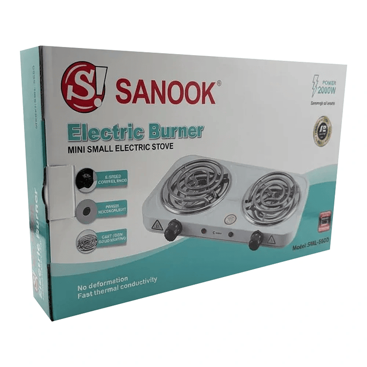 Cocinilla Eléctrica Doble Sanook Mcasa - 2 Platos Inox 2000W A++ 2