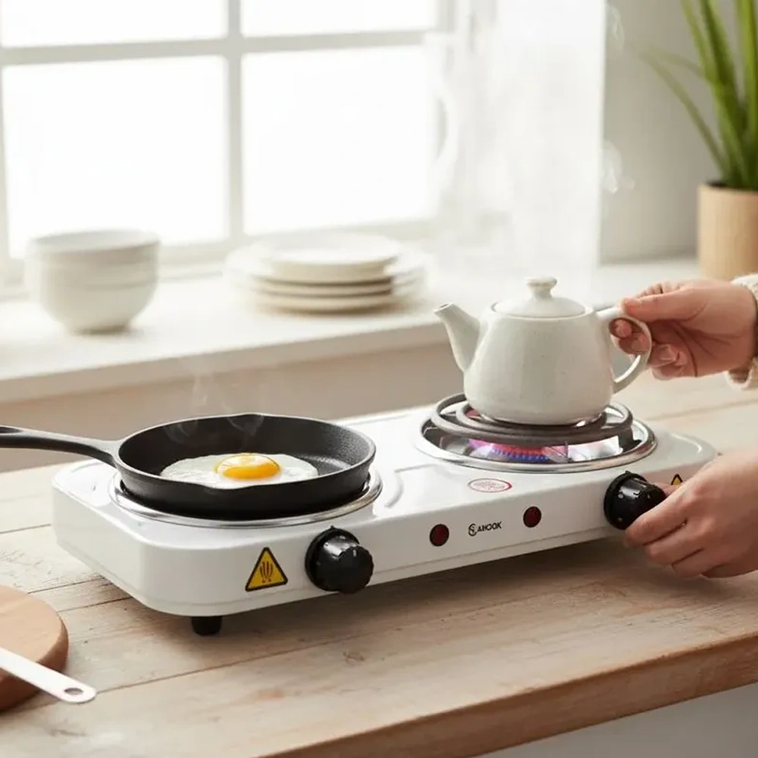 Cocinilla Eléctrica Doble Sanook Mcasa - 2 Platos Inox 2000W A++ 6