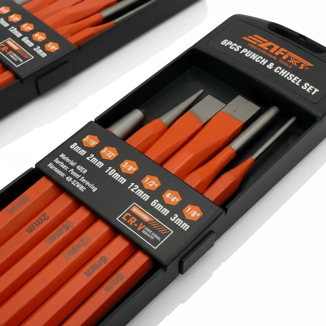 Juego de Cinceles y Punzones Botadores Afixs Mcasa 6 Piezas Acero al Carbono 3