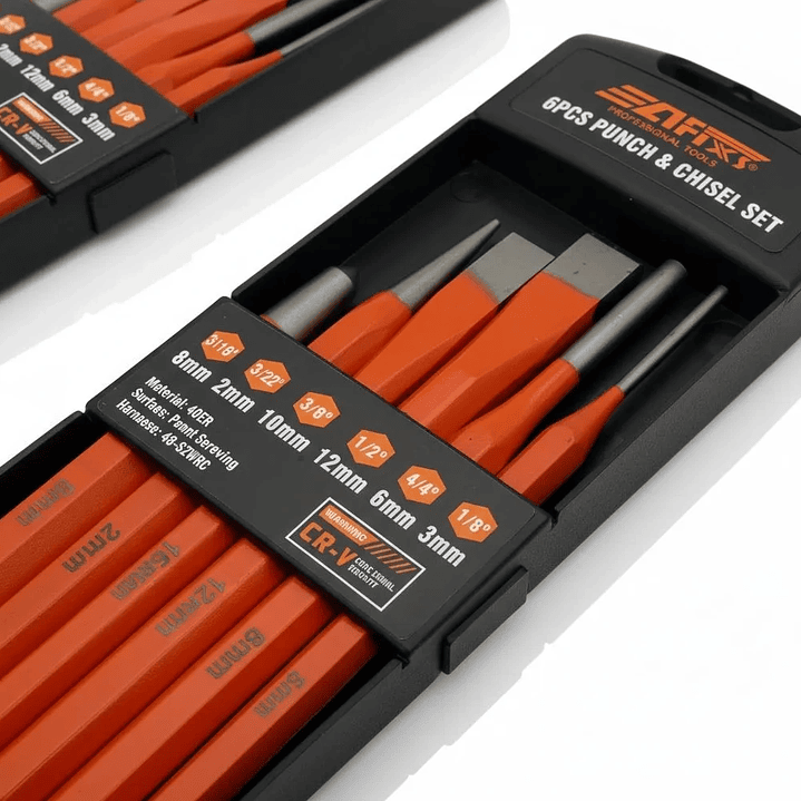 Juego de Cinceles y Punzones Botadores Afixs Mcasa 6 Piezas Acero al Carbono 3