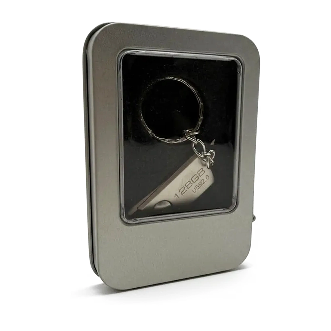 Pendrive Tipo Llavero Metálico 128GB USB 2.0 con Caja 3