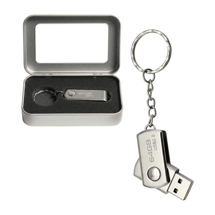 Pendrive Tipo Llavero Metálico 64GB USB 2.0 con Caja 2