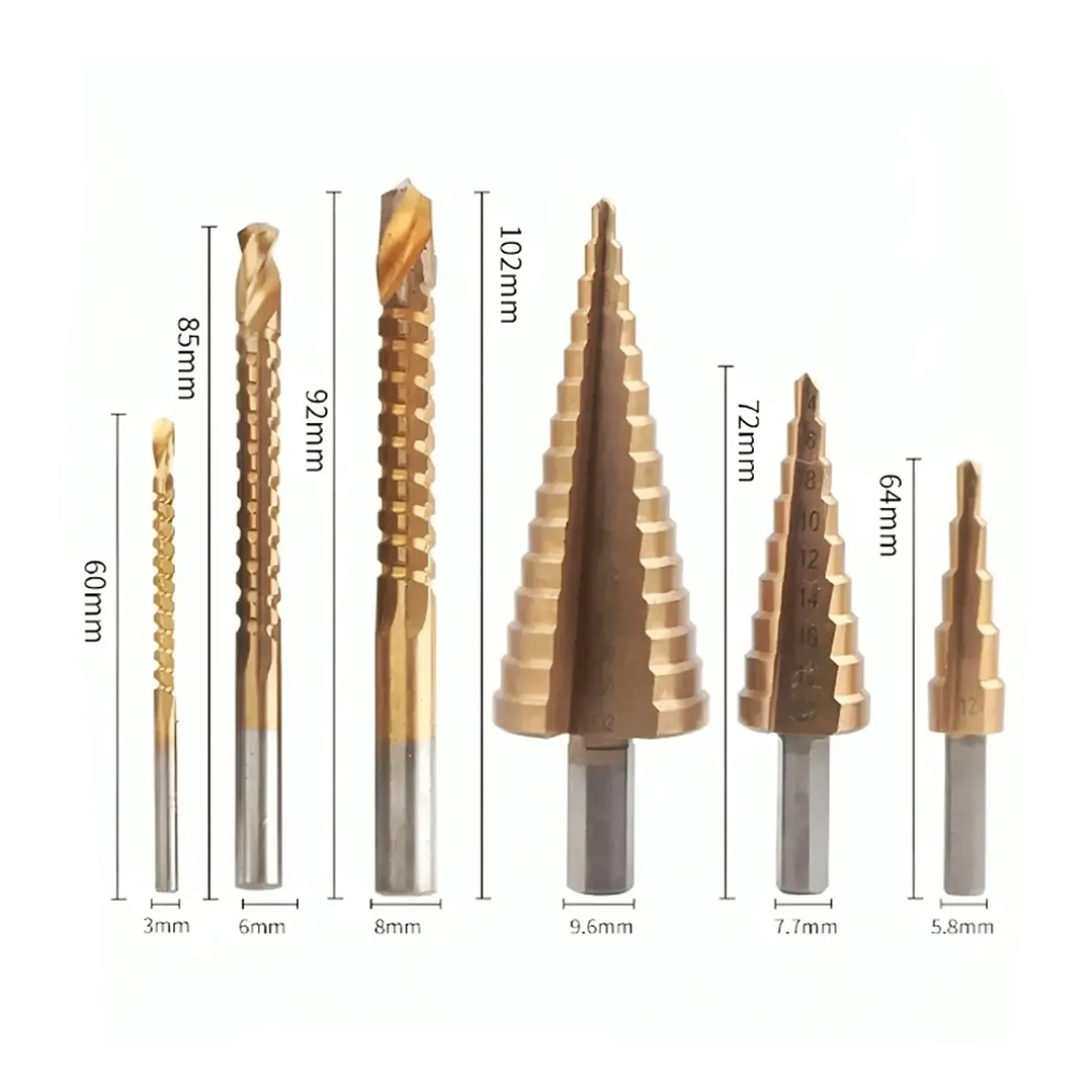 Juego 6 Brocas Cónicas Escalonadas Hss Titanio 4