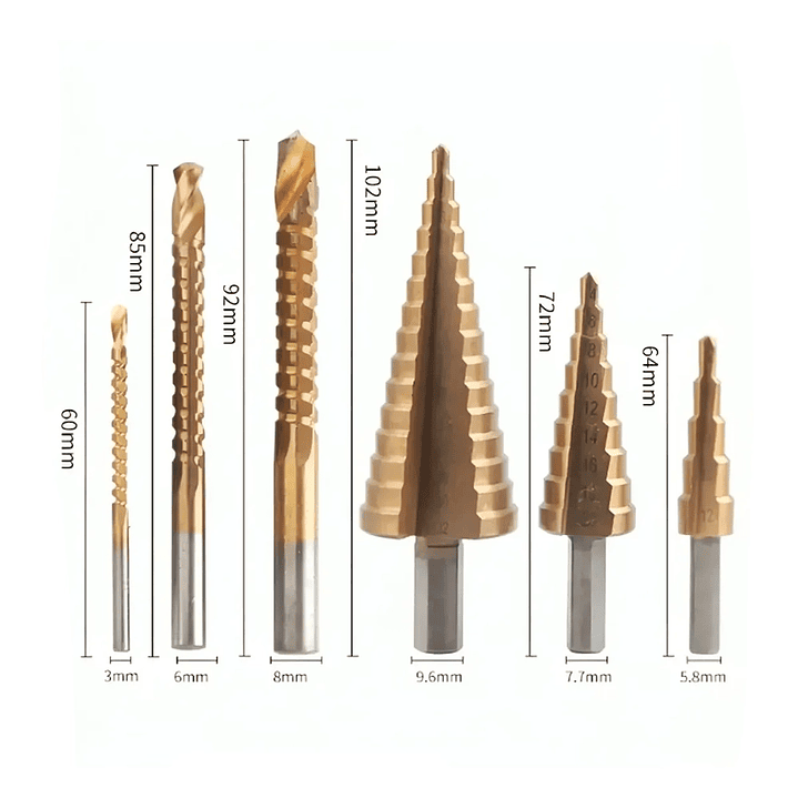 Juego 6 Brocas Cónicas Escalonadas Hss Titanio 4