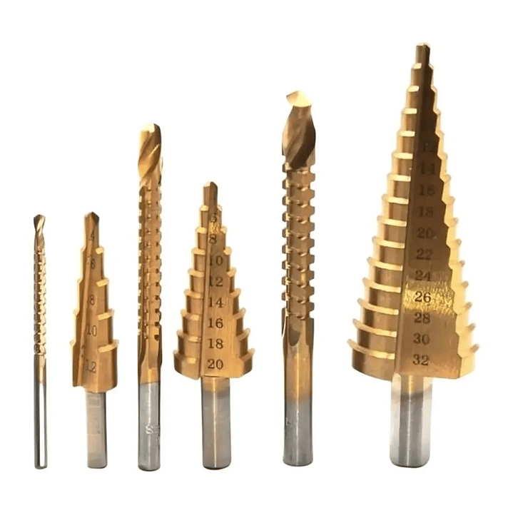 Juego 6 Brocas Cónicas Escalonadas Hss Titanio 3