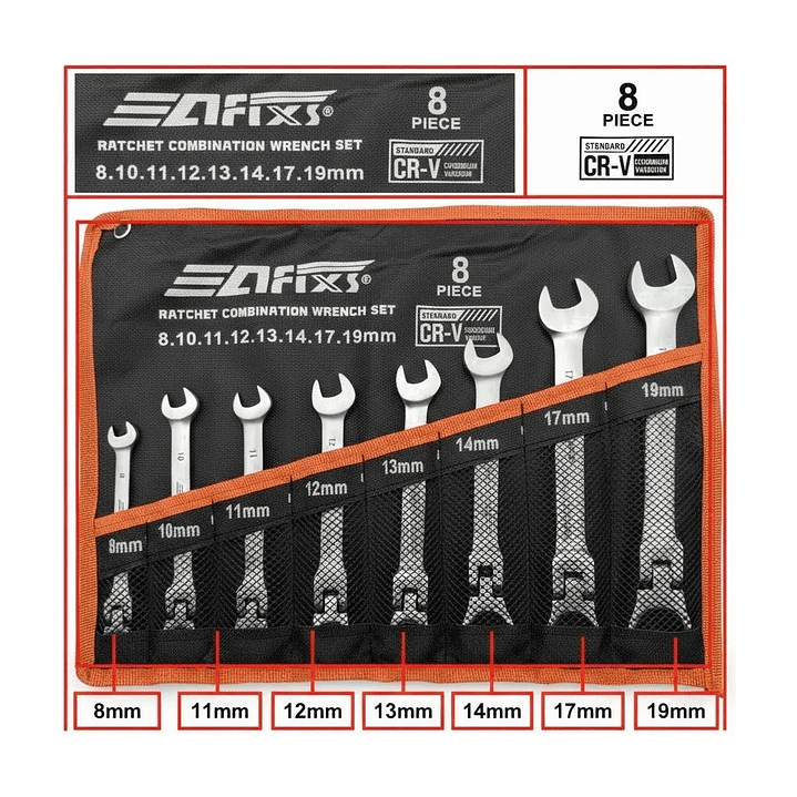 Juego de Llaves Chicharras Punta Corona 8 Piezas Afix 3
