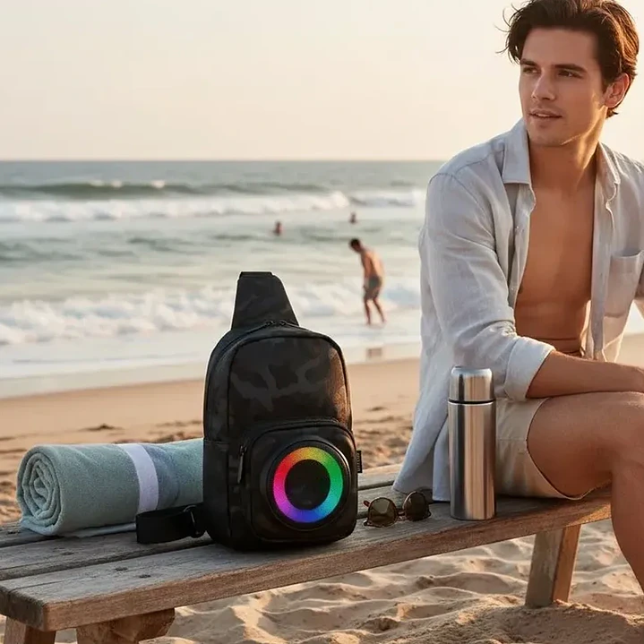 Parlante Bluetooth Portátil Tipo mochila 8W con Radio y Luces RGB 5